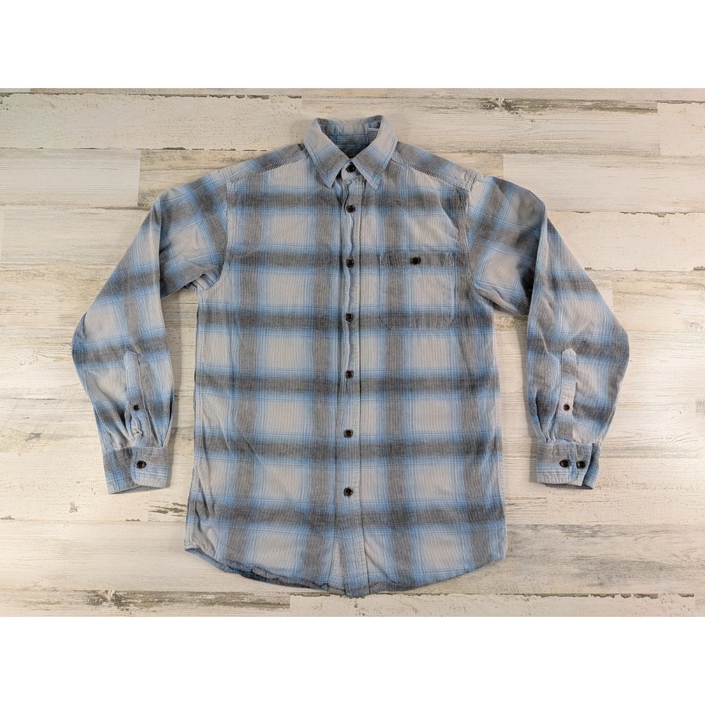 Scully Mens Small Pinpoint Whale Corduroy Shadow Plaid Button Up Shirt Blue Grey